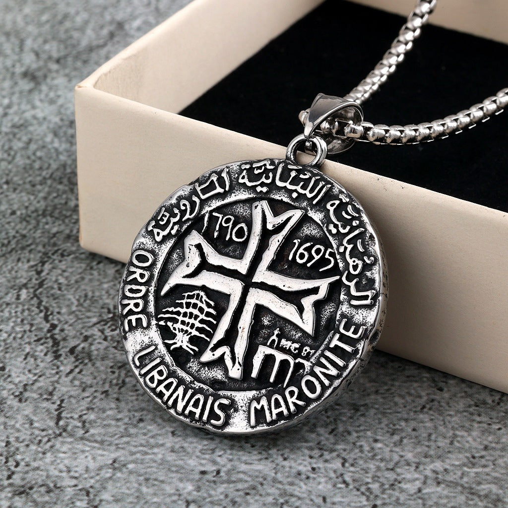 Men's vintage stainless steel Saint Chapelle double-sided medal pendant
