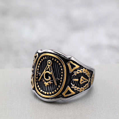 Vintage Solid Stainless Steel Masonic AG Letter Signet Ring for Men