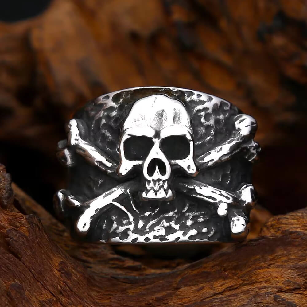 Men's 3D Embossed Cross-Bone Skull Ring