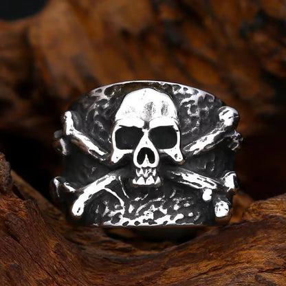 Men's 3D Embossed Cross-Bone Skull Ring