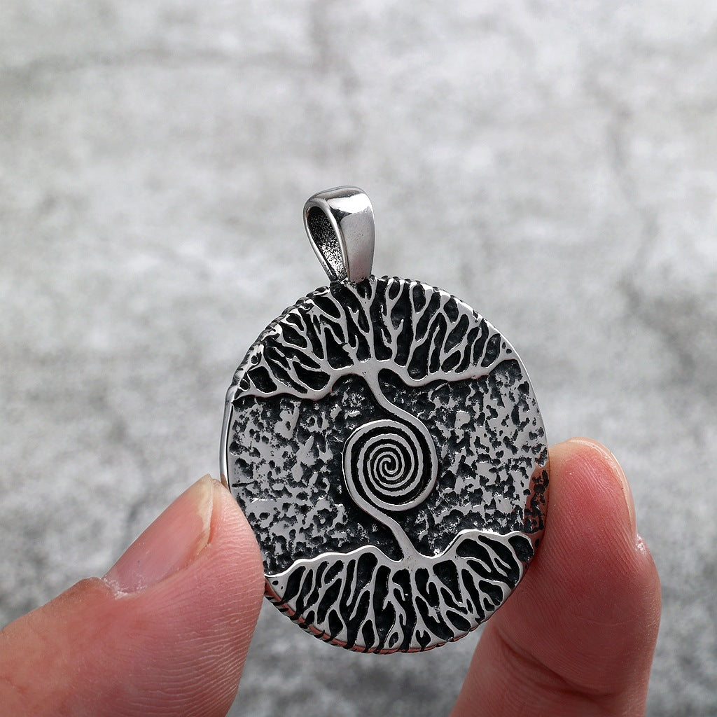 Vintage Stainless Steel Men's Viking Tree of Life Pendant Necklace