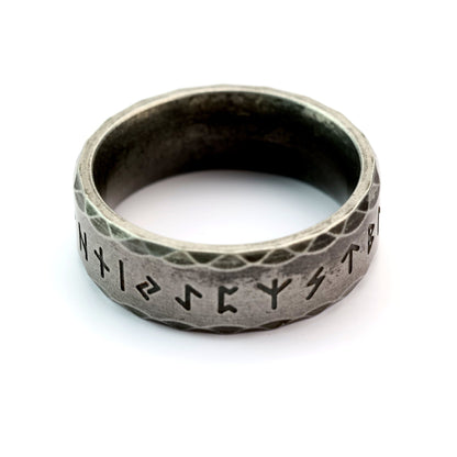 Vintage Antique Finish Stainless Steel Viking Rune Ring for Men