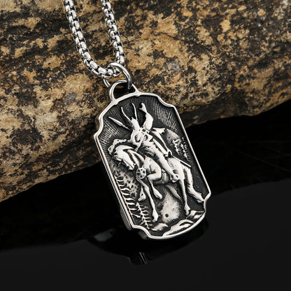 Men's Steel Vintage Archangel St Michael Tag Pendant Necklace