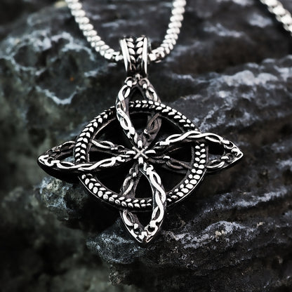 Vintage Antique Oxidized Stainless Steel Men's Hollow Celtic Four Leaf Love Knot Viking Pendant Necklace