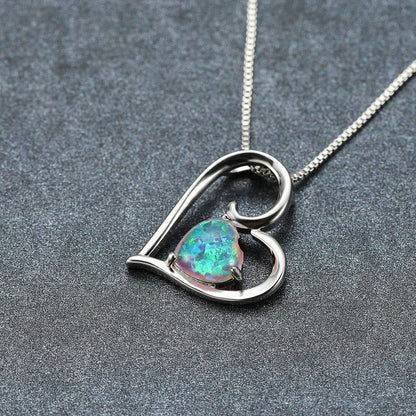 Hollowed-out design Opal Love Pendant Necklace