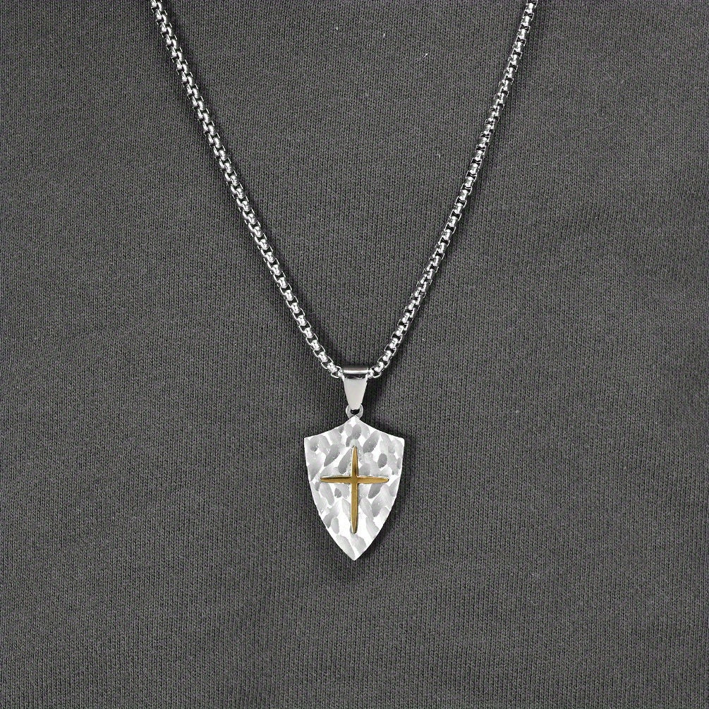Vintage Bark-Patterned Shield Men's Pendant Necklace
