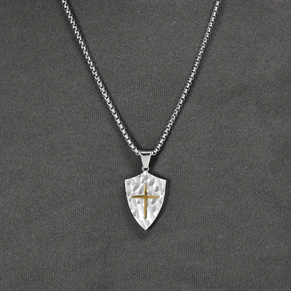Vintage Bark-Patterned Shield Men's Pendant Necklace