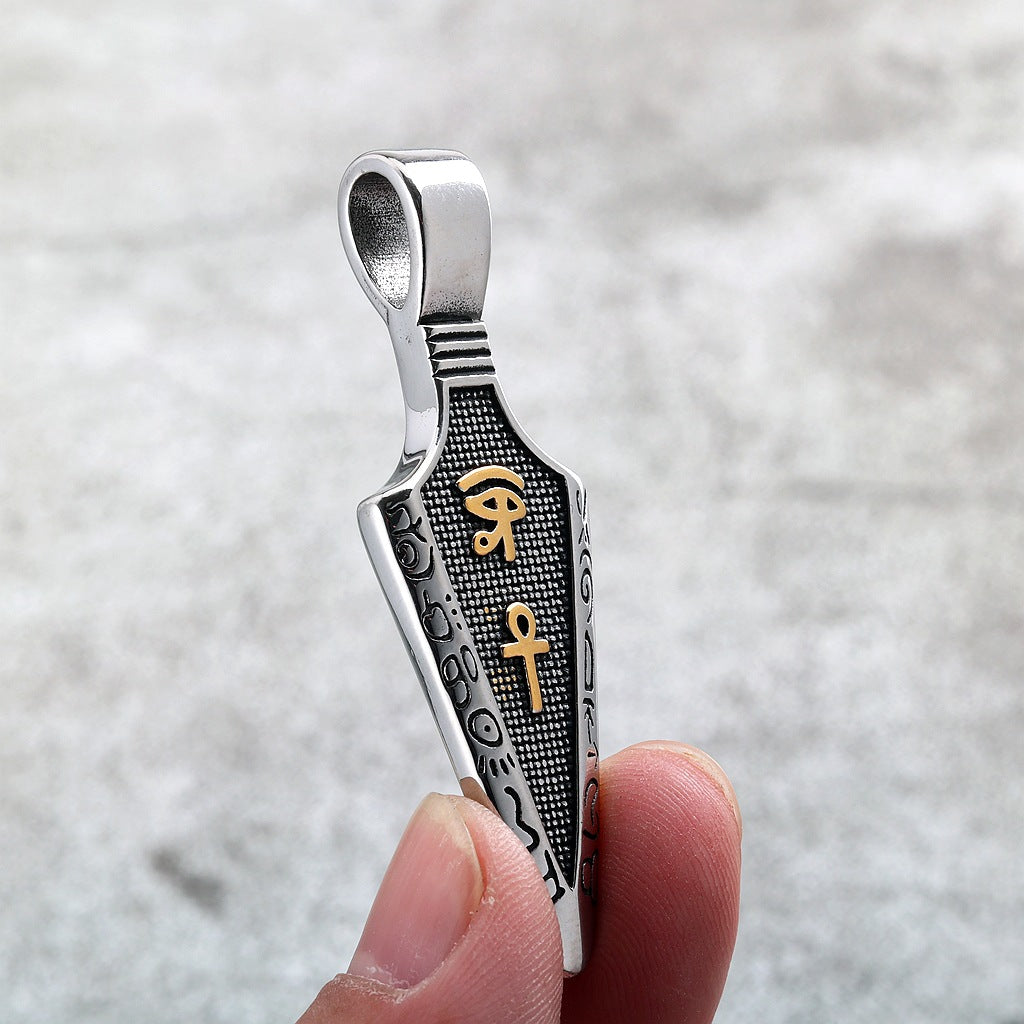 Vintage Stainless Steel Single Sided Egyptian Symbol Arrow Pendant Necklace for Men
