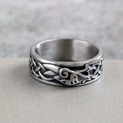 Vintage Stainless Steel Norse Viking Raven Slim Narrow Band Ring for Men