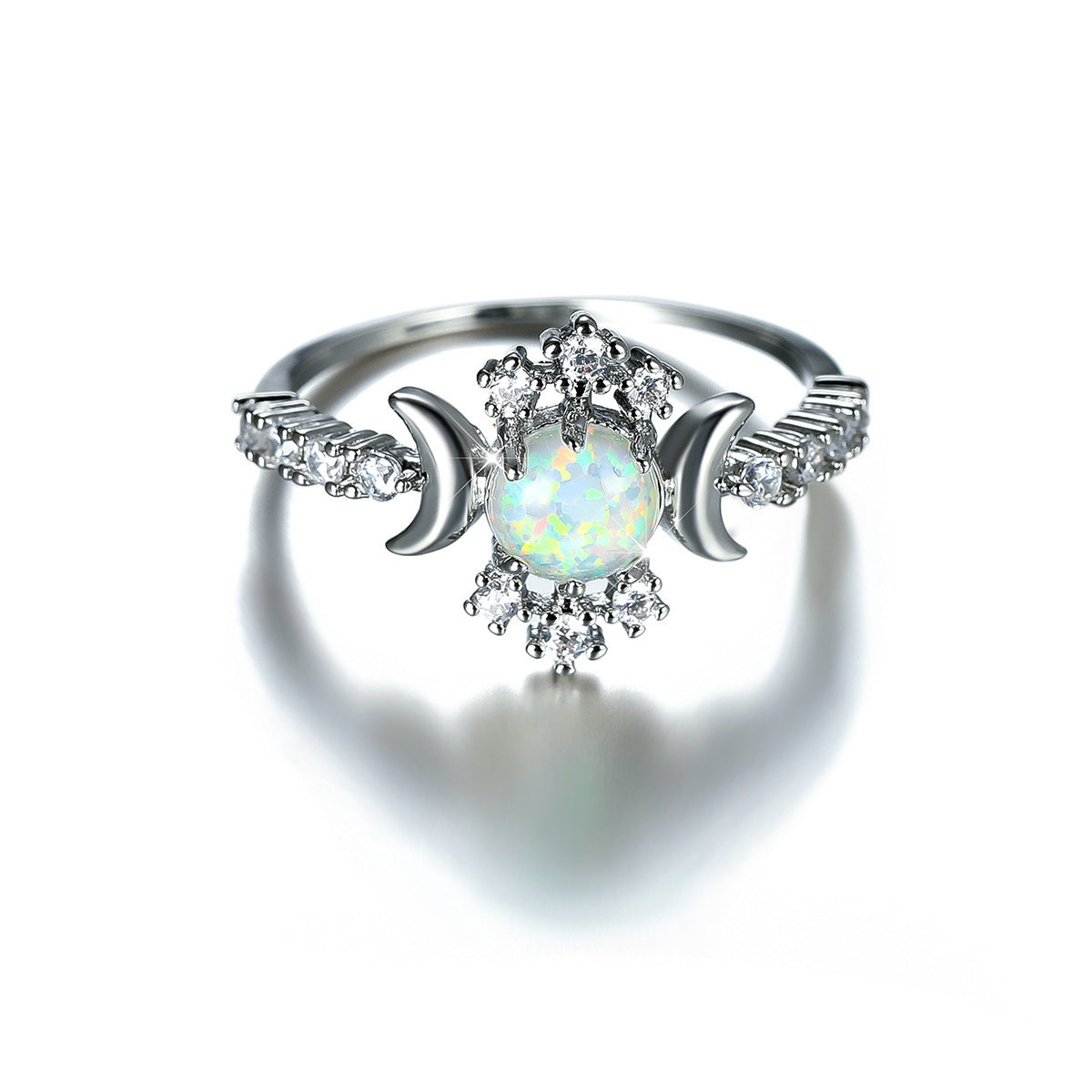 Women's Triple Moon Opal ring with Color Zirconia