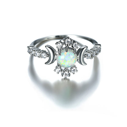 Women's Triple Moon Opal ring with Color Zirconia