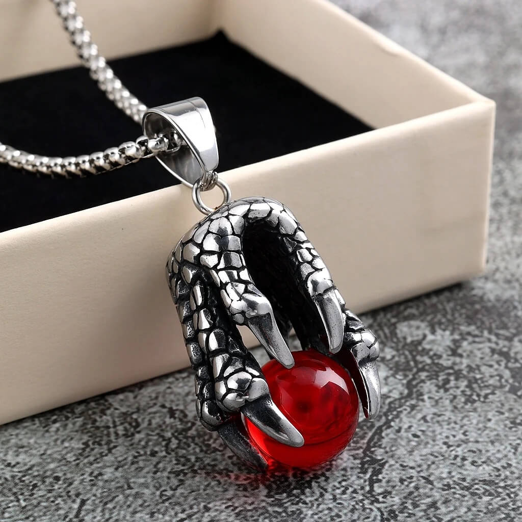 Vintage Stainless Steel Dragon Claw Pendant Necklace for Men