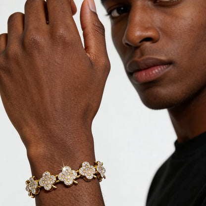 Hip-Hop Classic Floral Pattern Stitching Chain Bracelet