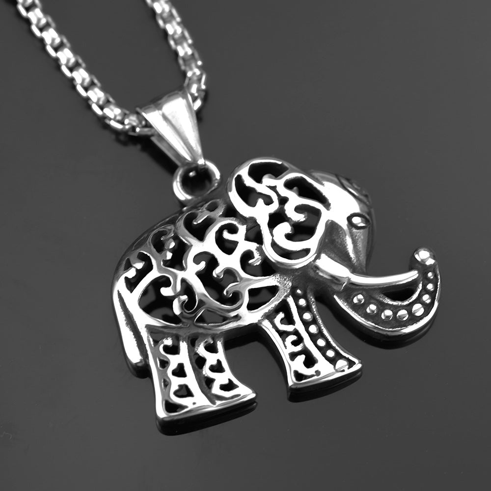 Men's Steel Hollow Elephant Pendant Necklace