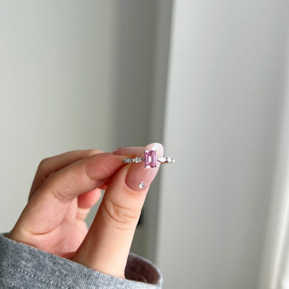 Women's Square Pink Zirconia Center Stone Paved Wedding Ring, S925 with White Gold Plating