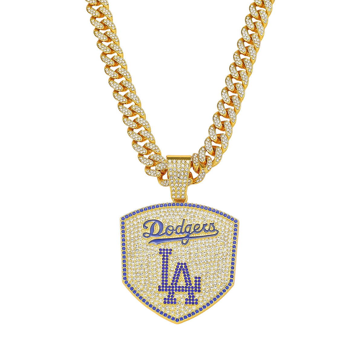 Hip Hop Shield Letter LA Team Logo Cuban Chain Pendant Necklace