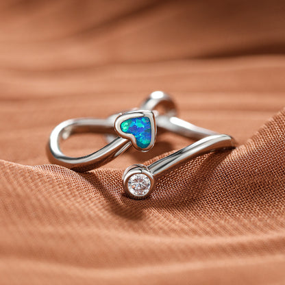 Women's Heart Opal With Zirconia Adjustable Ring
