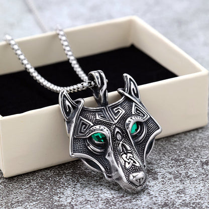 Vintage Stainless Steel Wolf Head Pendant Necklace for Men