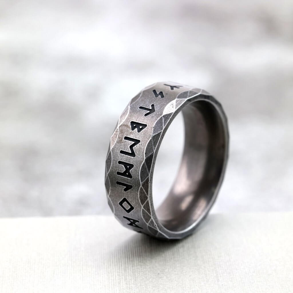 Vintage Antique Finish Stainless Steel Viking Rune Ring for Men