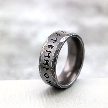 Vintage Antique Finish Stainless Steel Viking Rune Ring for Men