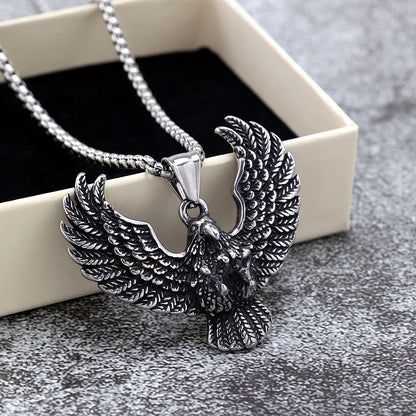 Men's Steel Spread Wings Eagle Pendant Necklace