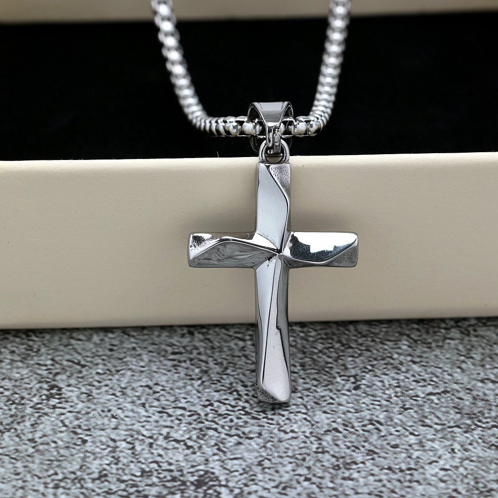 Vintage stainless steel men's hollow cross pendant necklace
