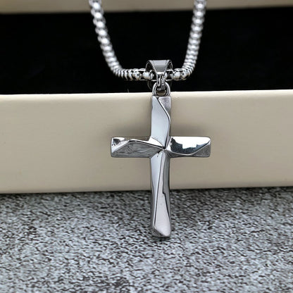 Vintage stainless steel men's hollow cross pendant necklace