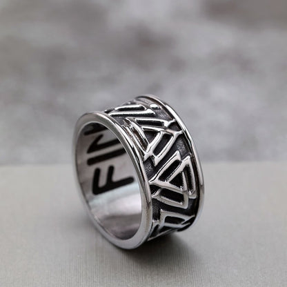Vintage Stainless Steel Viking Rune Crow Carved Ring for Men