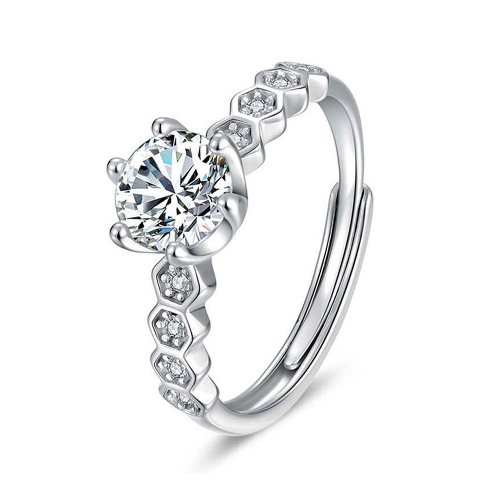 Women's White Gold Bezel Setting Stone Adjustable Moissanite Ring
