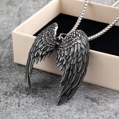 Vintage Stainless Steel Angel Wings Pendant Necklace for Men