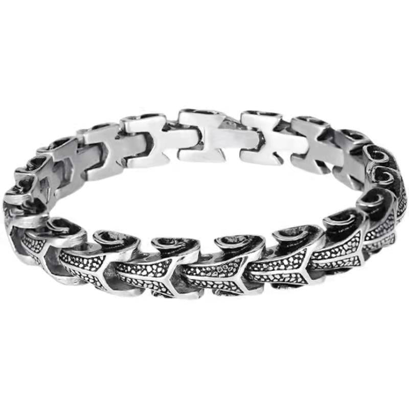 Men's Retro Fishbone Textured Curb Bracelet
