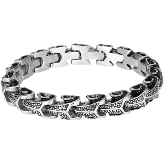 Men's Retro Fishbone Textured Curb Bracelet