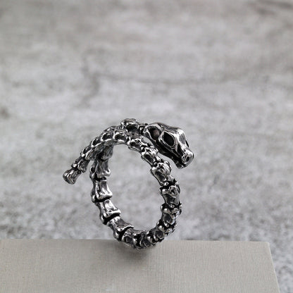 Vintage Stainless Steel Viking Snake Bone Ring for Men