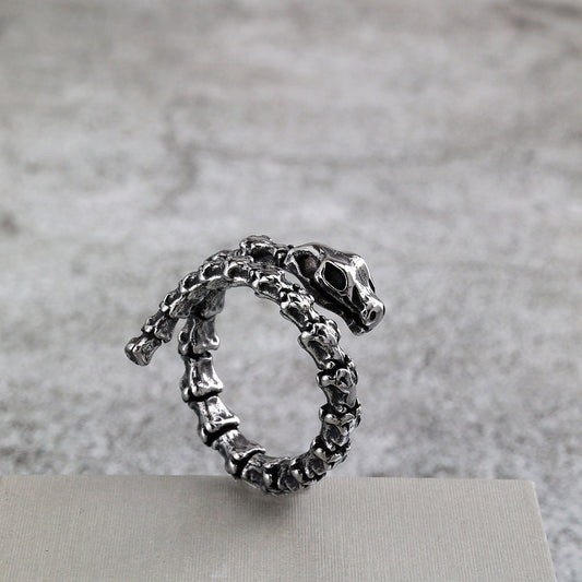 Vintage Stainless Steel Viking Snake Bone Ring for Men
