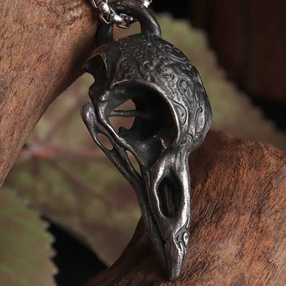 Men's Steel Vintage Raven Skull Pendant Necklace Nordic Viking Style Jewelry