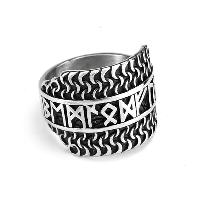 Vintage Solid Stainless Steel Extra Wide Band Viking Rune Hip Hop Ring for Men