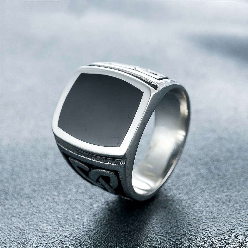 Vintage Solid Stainless Steel Viking Celtic Knot Resin Inlaid Ring for Men