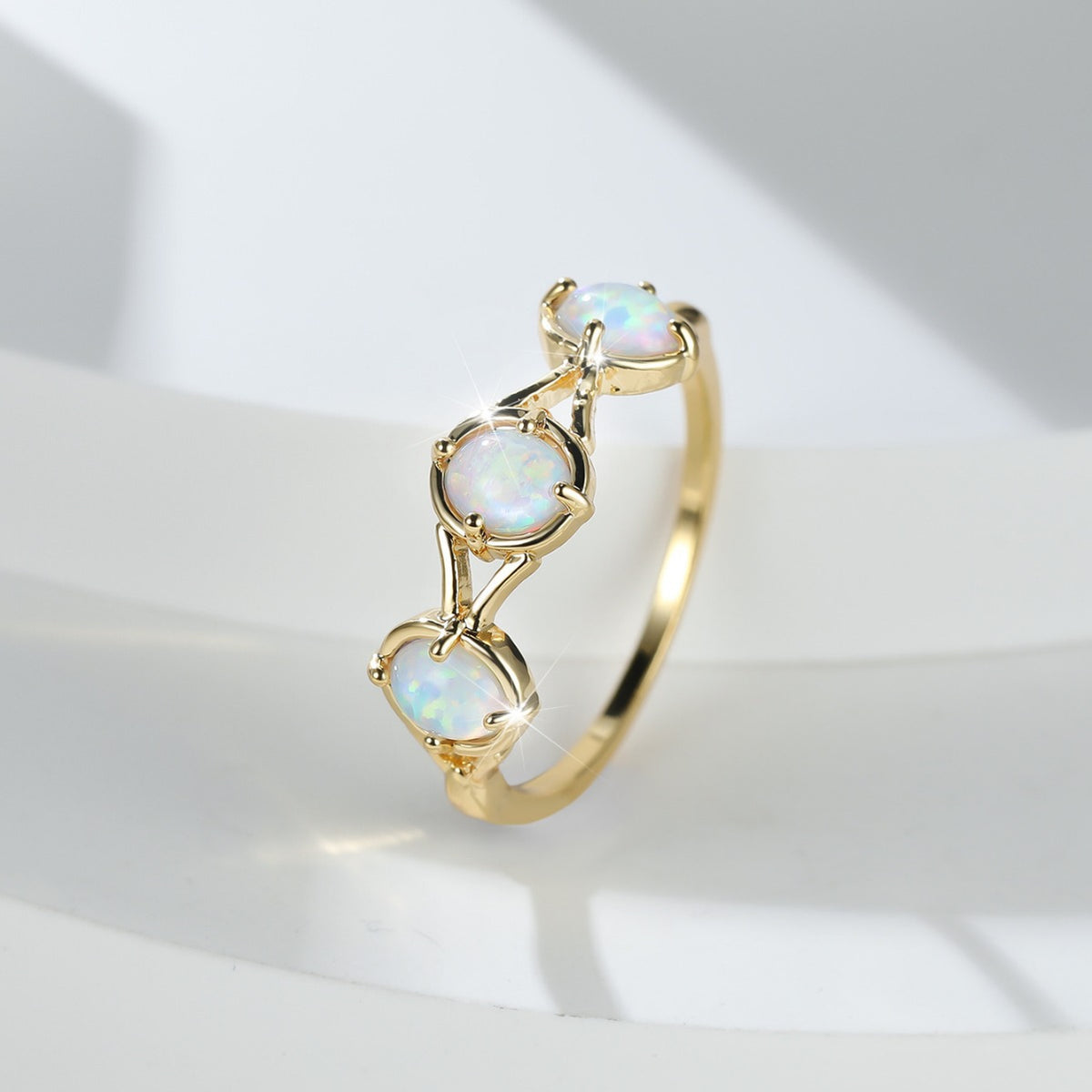 Women's Gold Plated Three Round Opal ring
