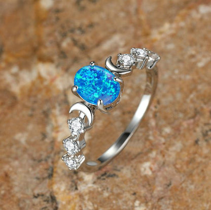Women's Moon Star Oval Opal With Zirconia ring