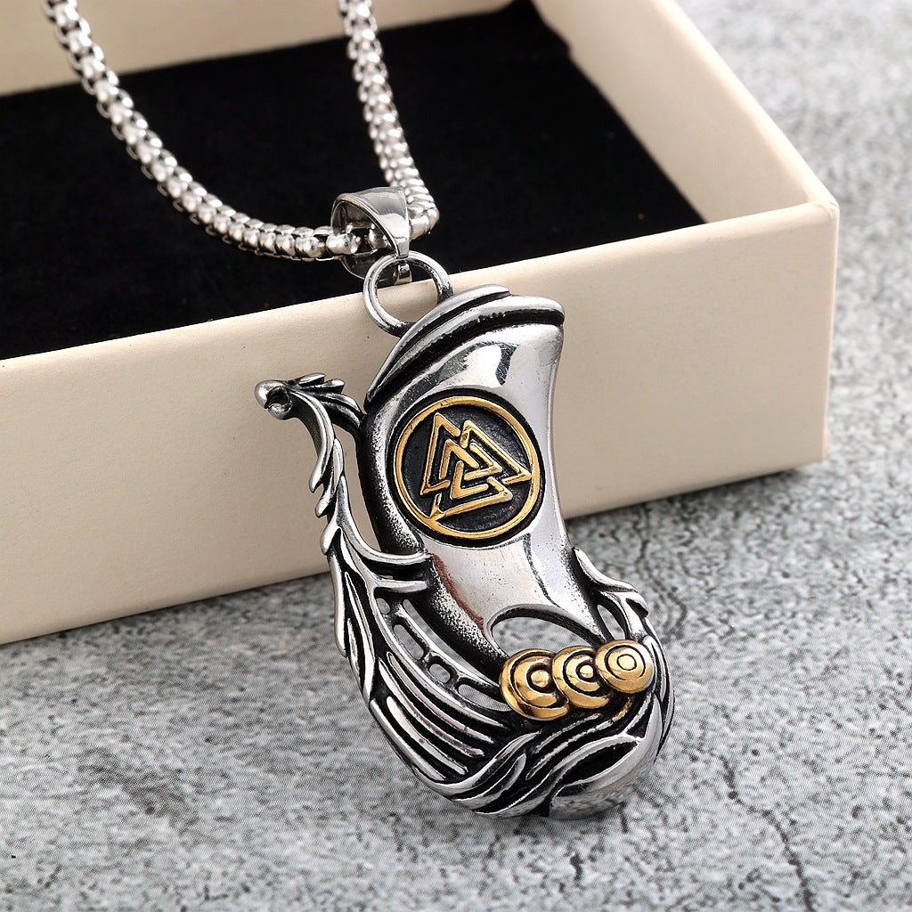 Men's Vintage Stainless Steel Single Sided Viking Sailboat Pendant Necklace
