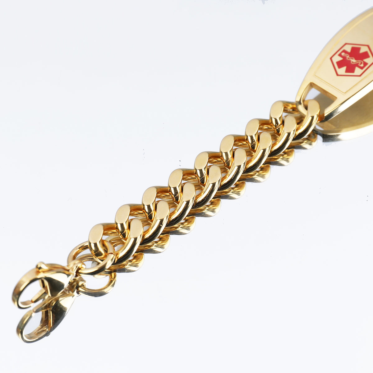 Men’s Gold Tone Stainless Steel Curved Medical Tag Bracelet, European American Fashion Wrist Jewelry