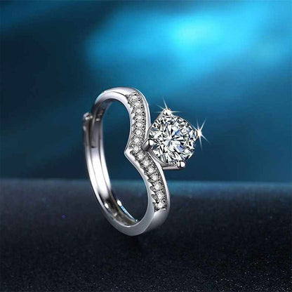 Women's White Gold Crown Shape Adjustable Moissanite Ring