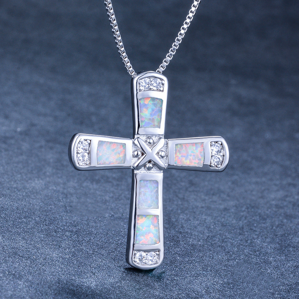 New X-letter cross opal pendant necklace