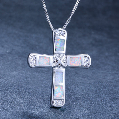 New X-letter cross opal pendant necklace