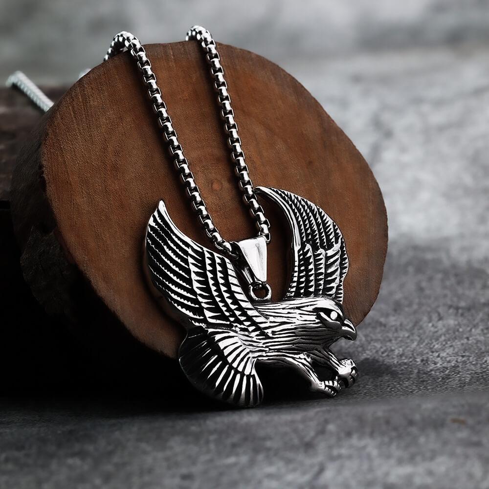 Men's Steel Vintage Spread Wings Eagle Pendant Necklace