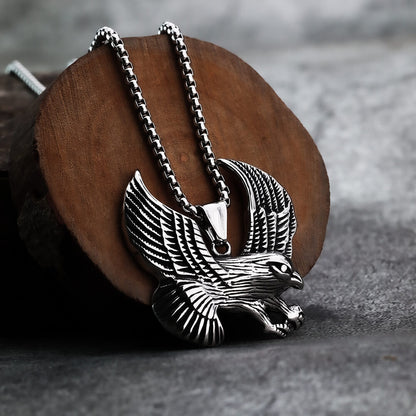 Men's Steel Vintage Spread Wings Eagle Pendant Necklace