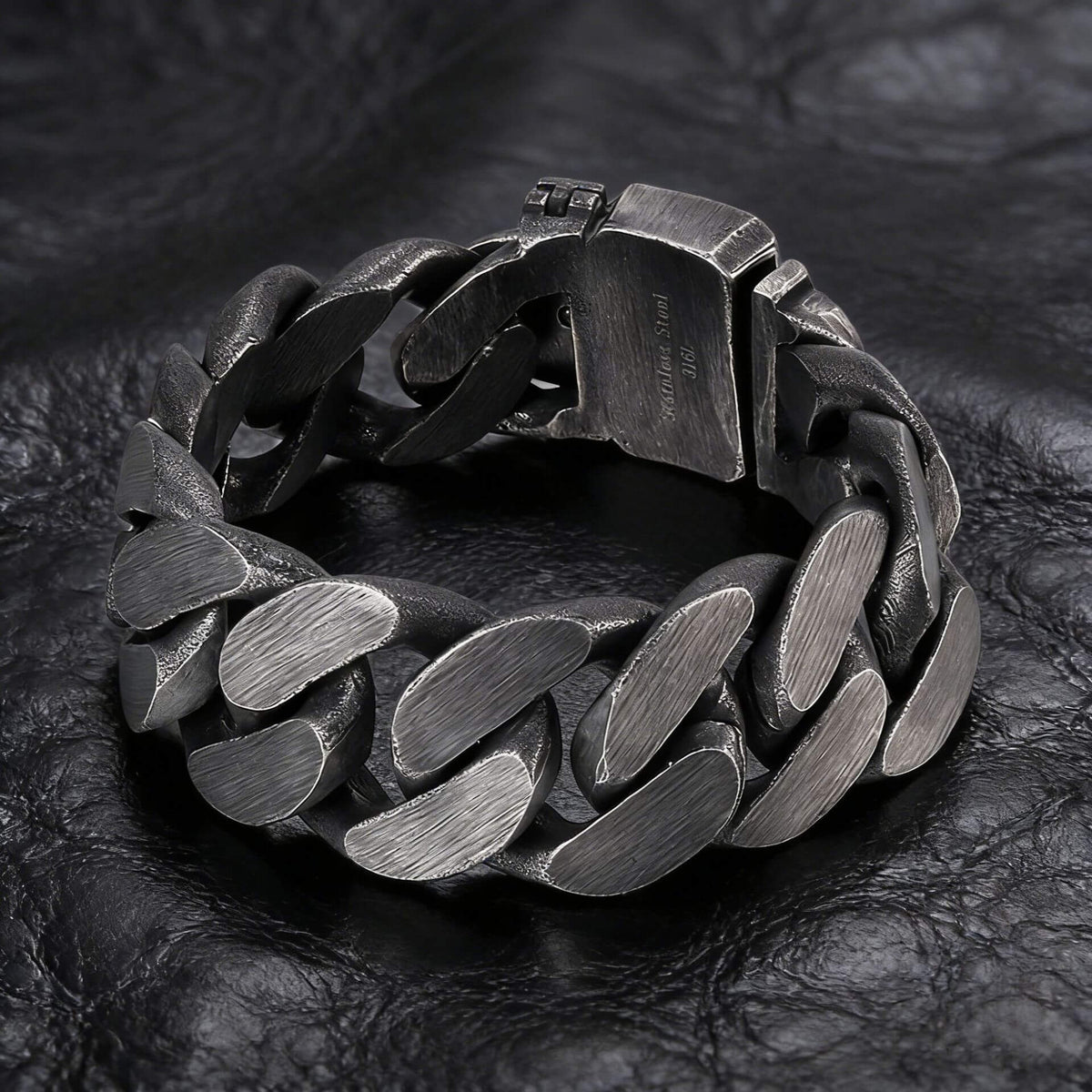 Men's Vintage Black Wide-Face Cuban Link Belt Buckle Titanium Steel Bracelet