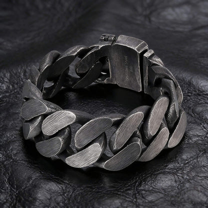 Men's Vintage Black Wide-Face Cuban Link Belt Buckle Titanium Steel Bracelet
