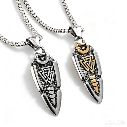 Vintage Stainless Steel Men's Viking Symbol Pendant Necklace