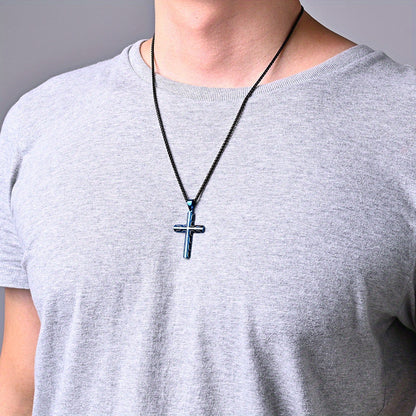 Men's Tire-Patterned Cross Pendant Necklace